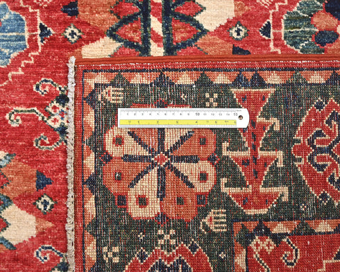 4x6 Red Green Ersari Afghan Hand Knotted Veg Dye Wool Area Rug